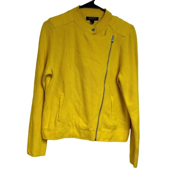 Lauren Ralph Lauren Womens Knit Moto Jacket Cardigan Sweater Yellow Petite Large - Picture 3 of 6